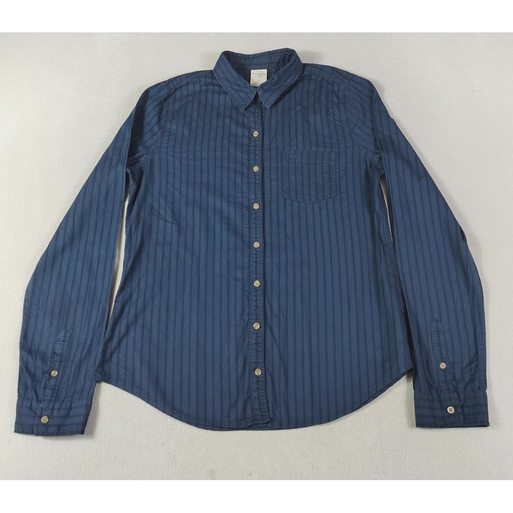 Abercrombie & Fitch Shirt Womens Large Blue Stripe Long Sleeve Button Up Cotton